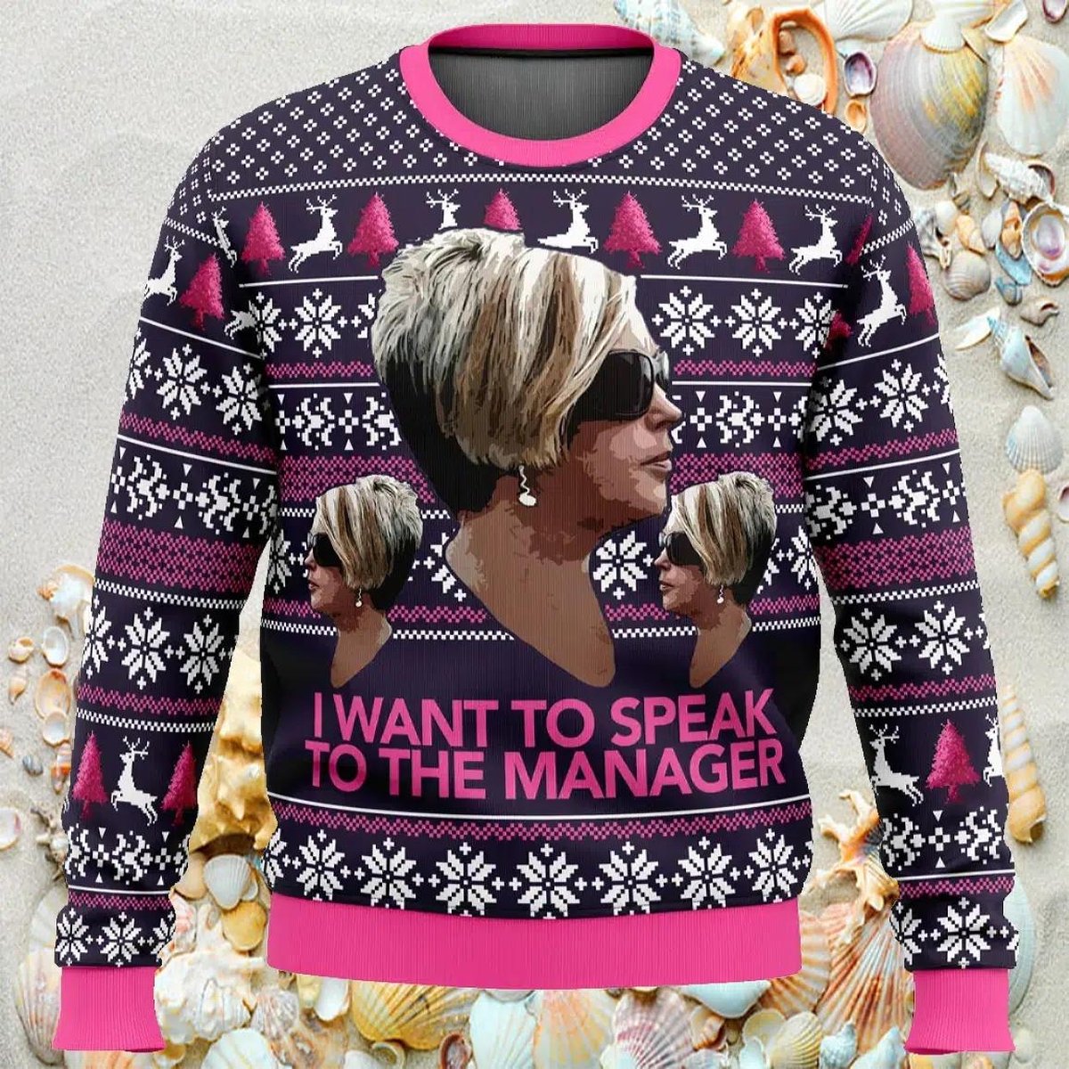 Karen Speak To The Manager Christmas Pink Ugly Sweater Funny Holiday Meme Knit Jumper