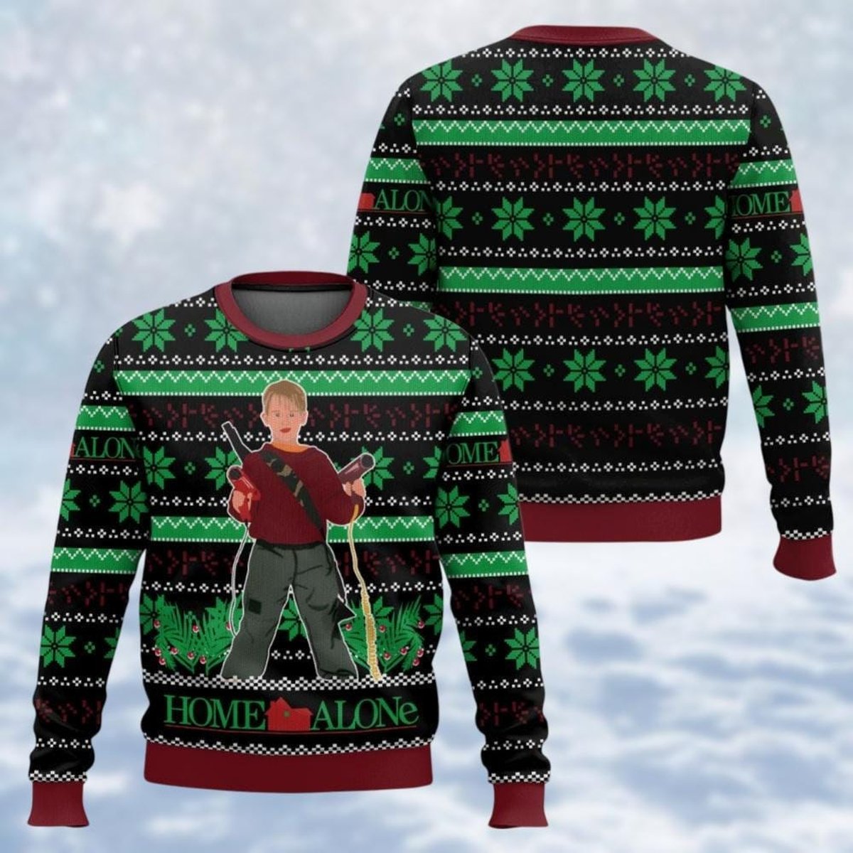 Kevin Home Alone Black Christmas Ugly Sweater Classic Movie Funny Holiday Knit Jumper