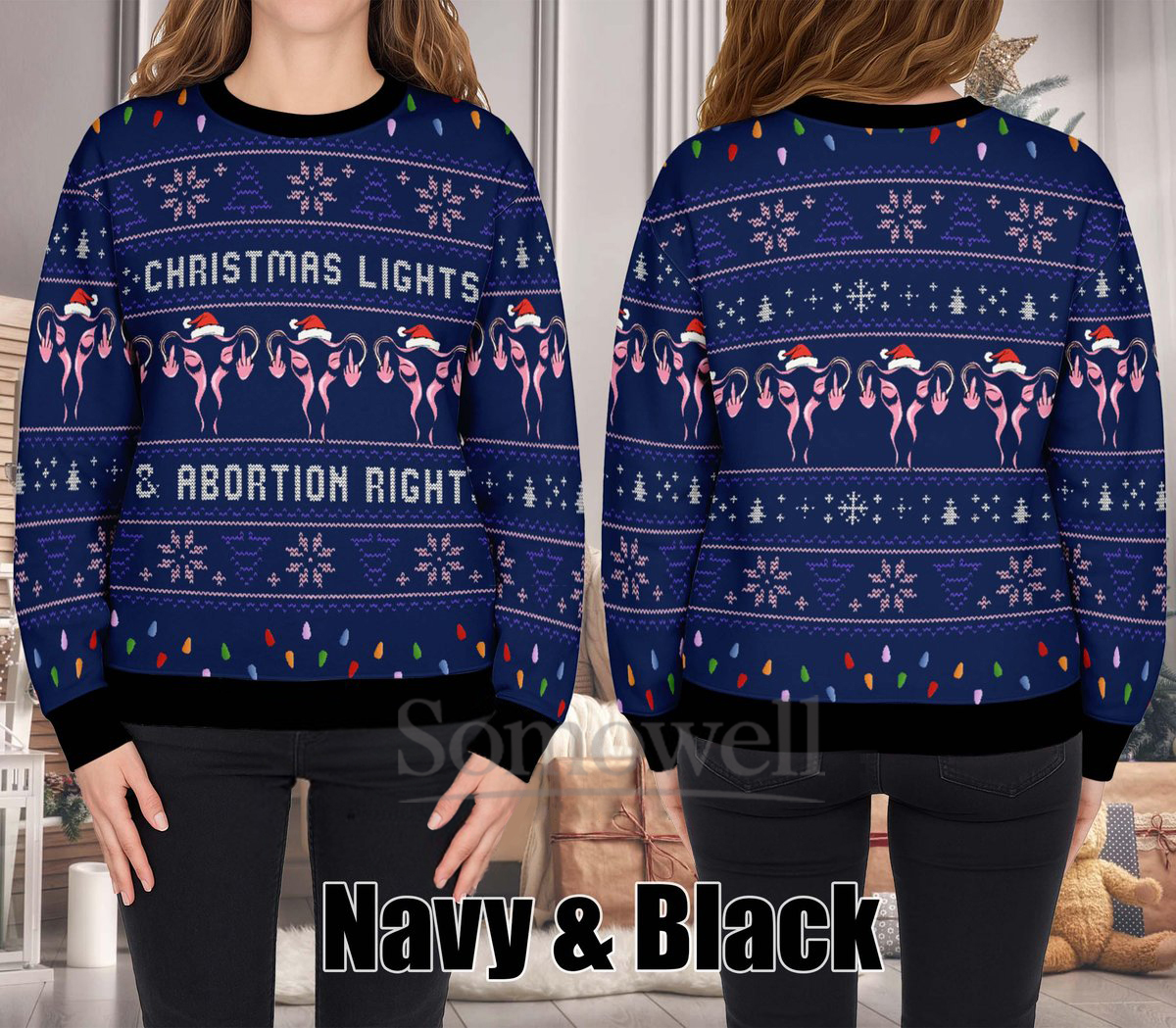 Christmas Lights and Abortion Rights Ugly Christmas Sweater Feminist Holiday Jumper