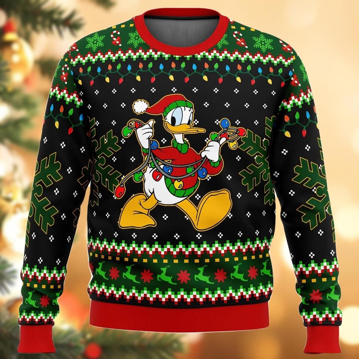 Donald Duck Christmas Lights Ugly Sweater, Festive Holiday Knit for Disney Fans