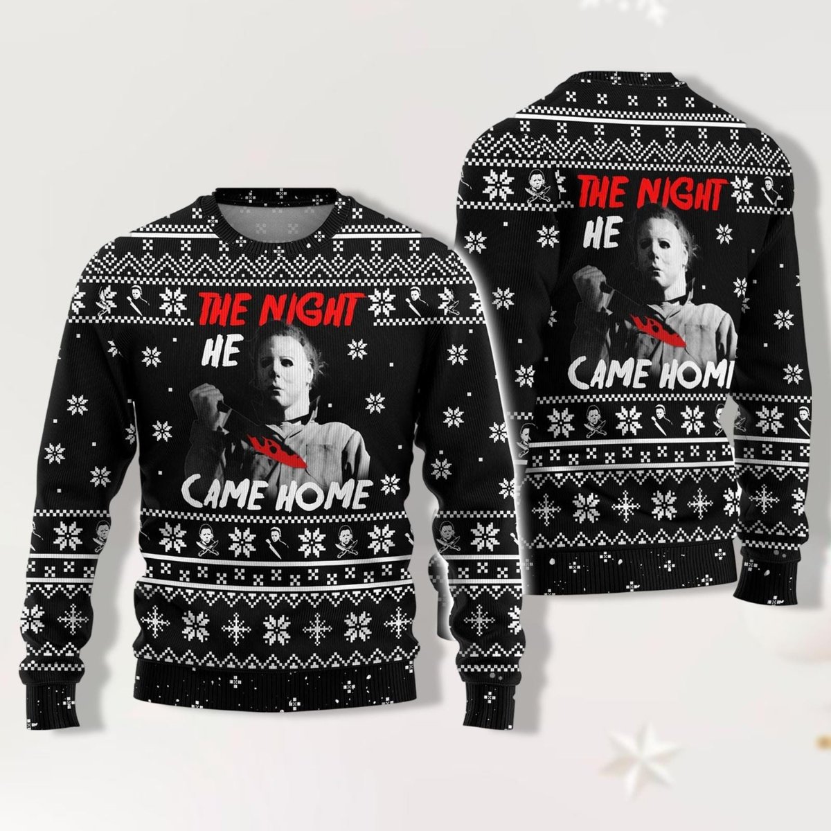 Michael Myers The Night He Came Home Halloween Christmas Ugly Sweater Black Jumper
