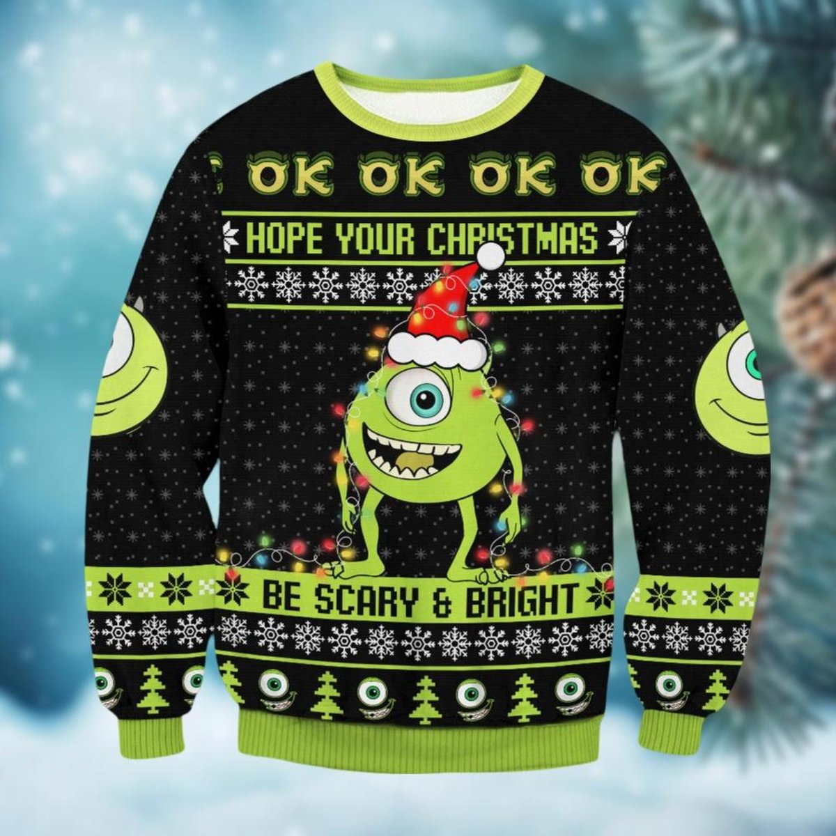 Mike Wazowski Monsters Inc Ugly Christmas Sweater Hope Your Christmas Be Scary Bright
