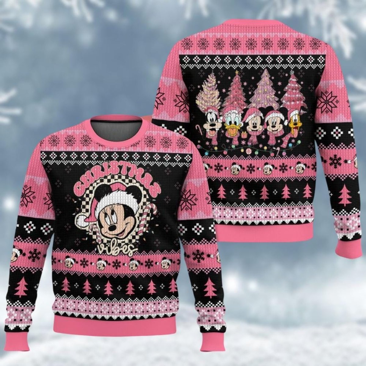 Minnie Mouse Pink Christmas Ugly Sweater Disney Christmas Vibes Holiday Knit Jumper