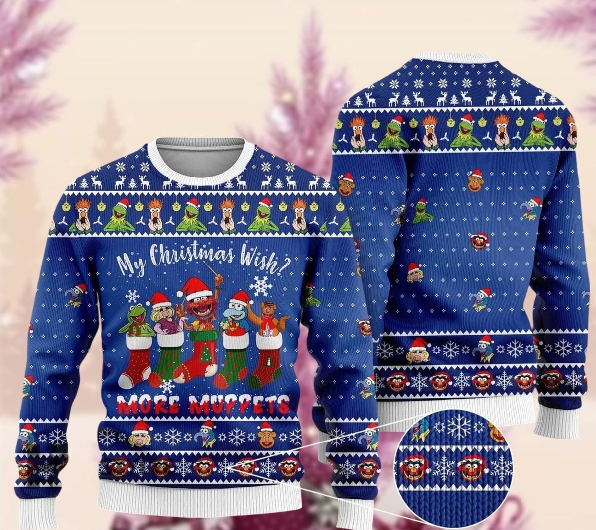 Muppet Christmas Blue Ugly Sweater Funny My Christmas Wish Holiday Knit Jumper