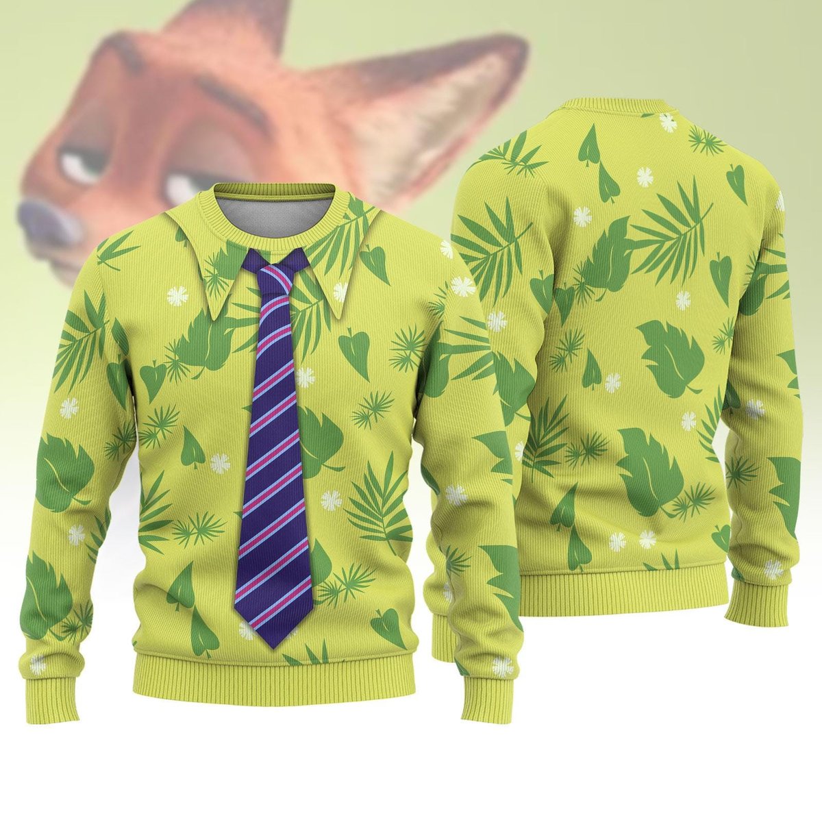 Nick Wilde Green Christmas Ugly Sweater Zootopia Character Costume Shirt Knit Jumper
