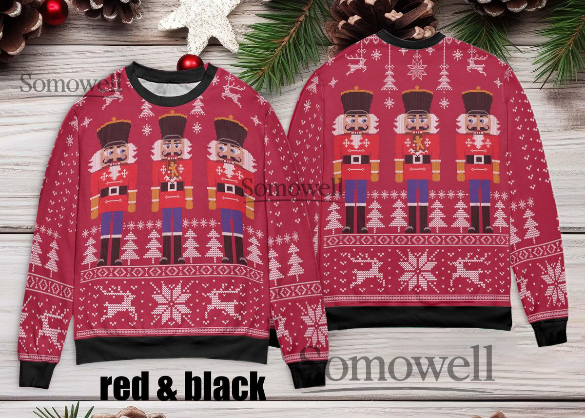 Nutcracker Soldiers Ugly Christmas Sweater Red Black Holiday Festive Pattern Edition Multi Color Edition