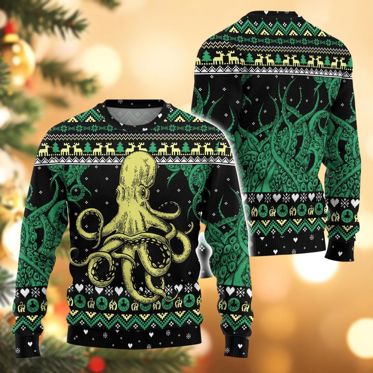 Octopus Green Tentacle Ugly Christmas Sweater Sea Monster Holiday Gift