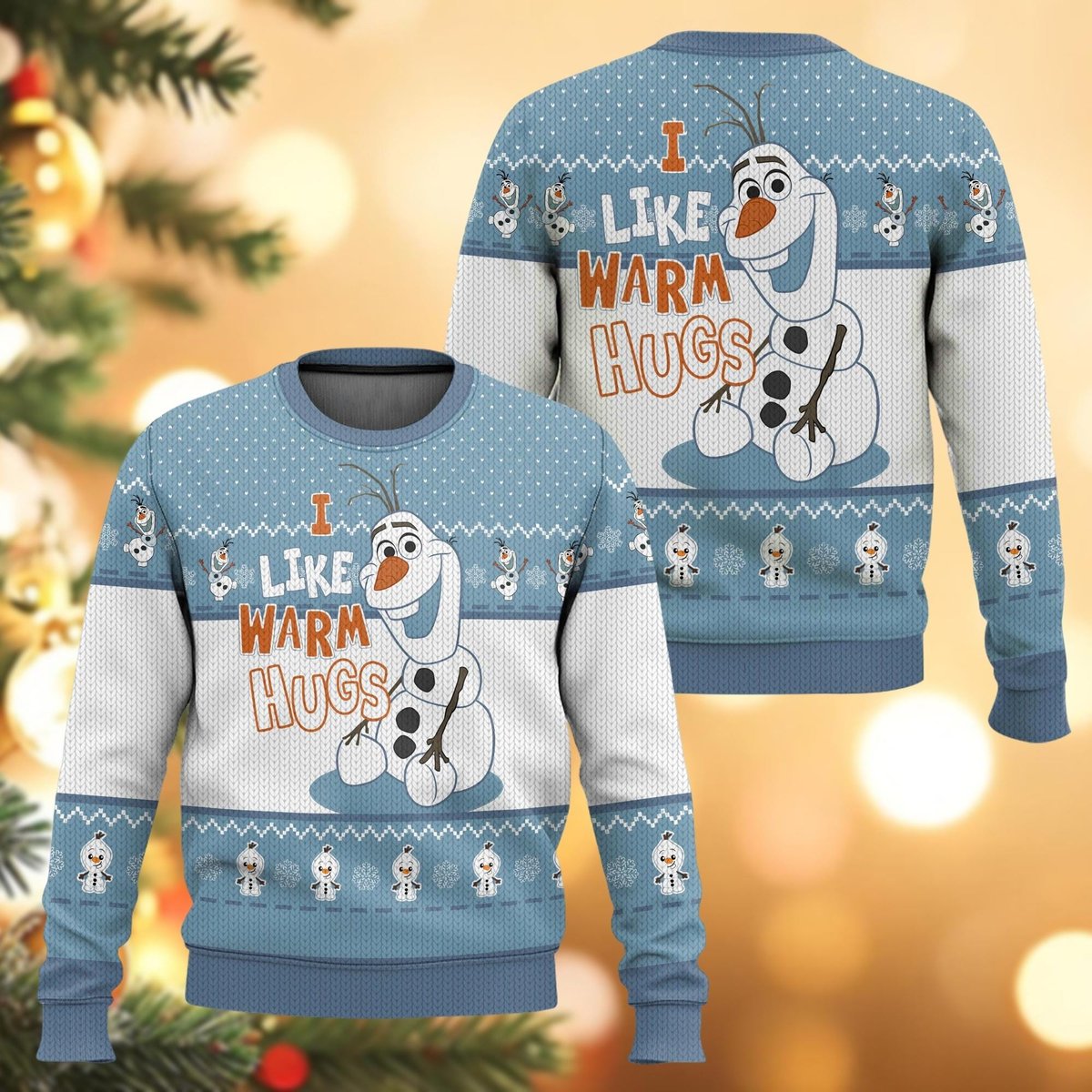 Olaf I Like Warm Hugs Ugly Christmas Sweater Frozen Cartoon Holiday Gift
