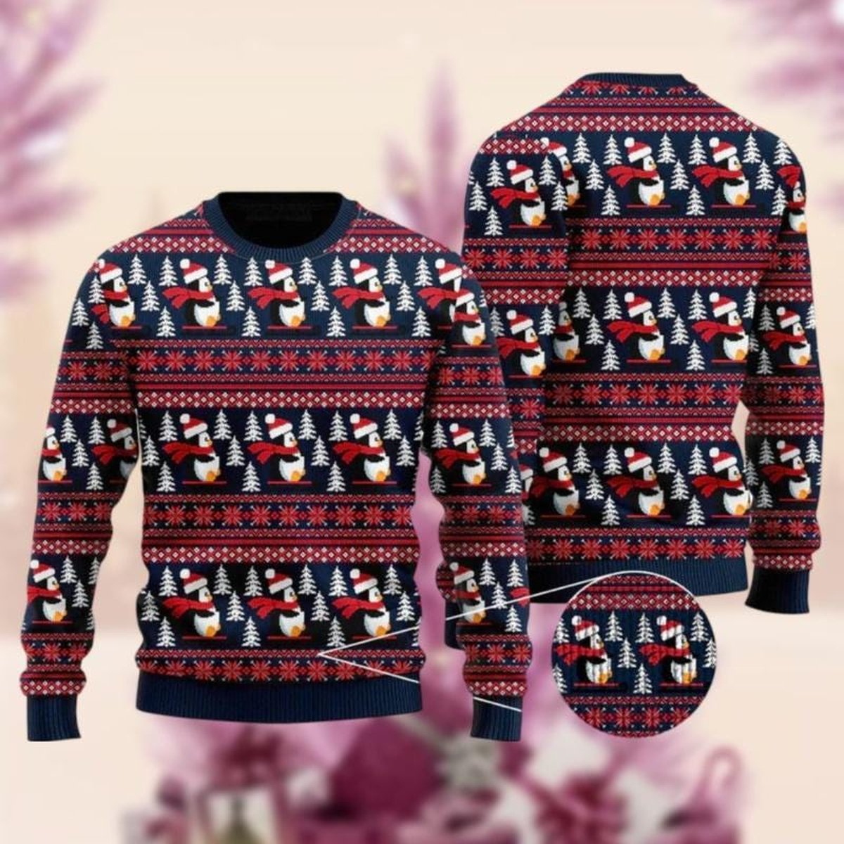 Penguin Forest Christmas Navy Ugly Sweater Cute Winter Animal Holiday Knit Jumper