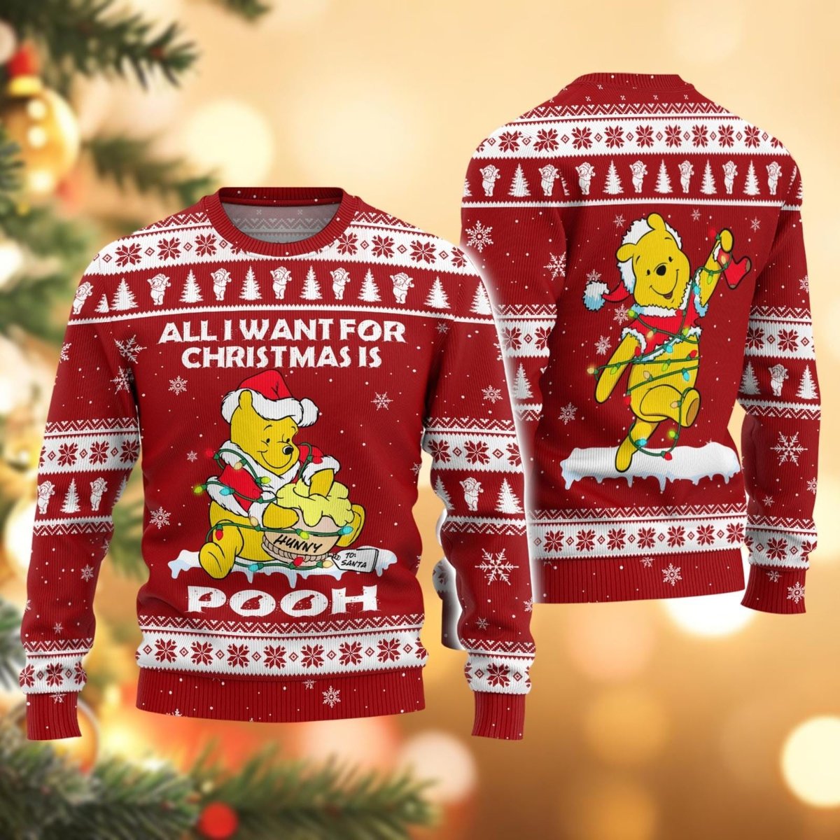 Winnie The Pooh All I Want For Christmas Ugly Christmas Sweater Cute Gift