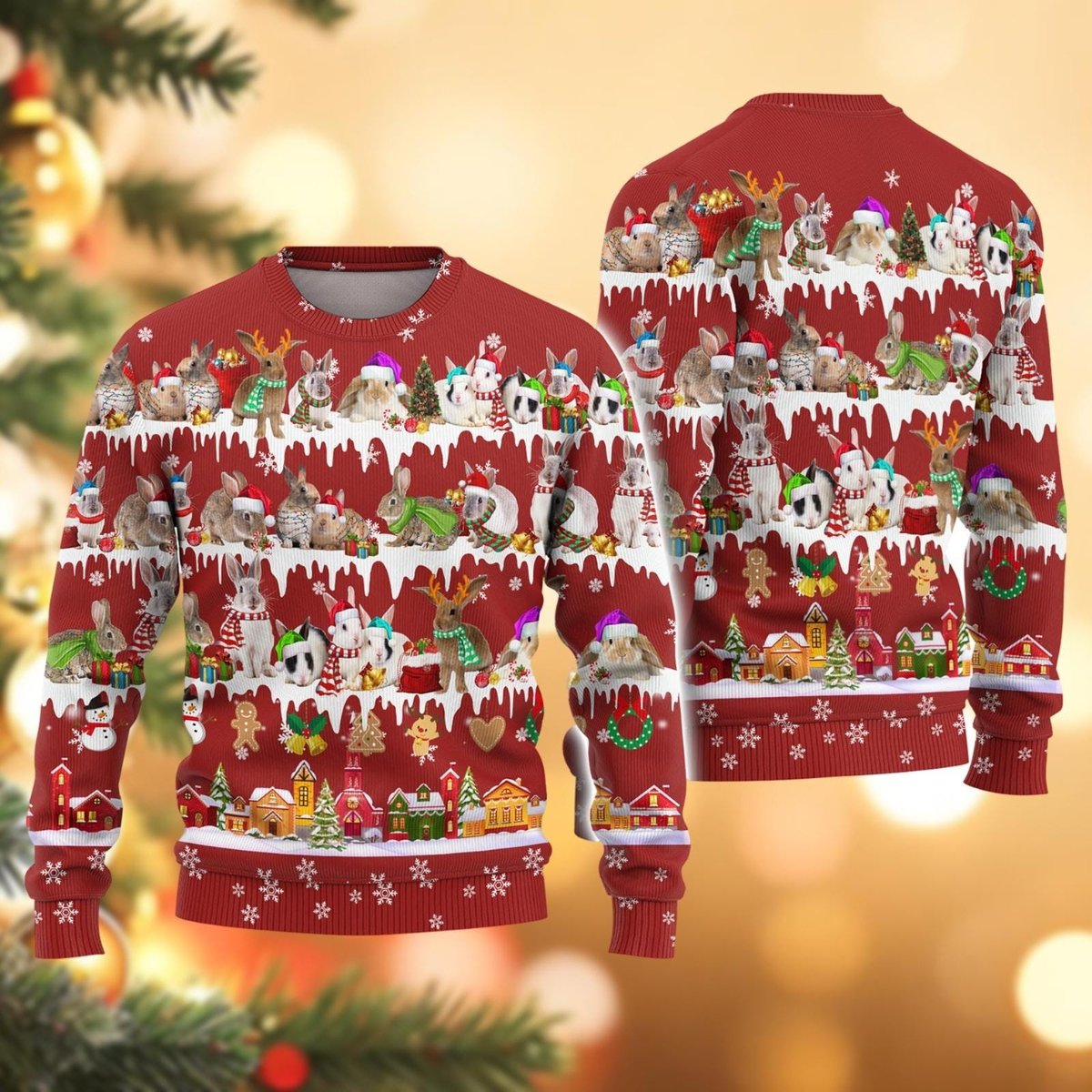 Rabbit Bunny Pattern Ugly Christmas Sweater Cute Animal Lover Holiday Gift