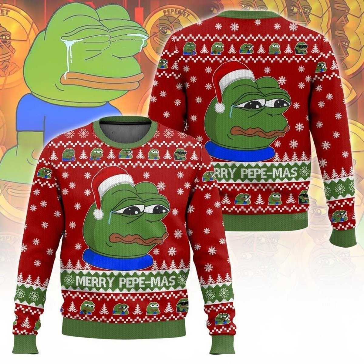 Merry Pepemas Funny Pepe The Frog Meme Ugly Christmas Sweater Red Jumper