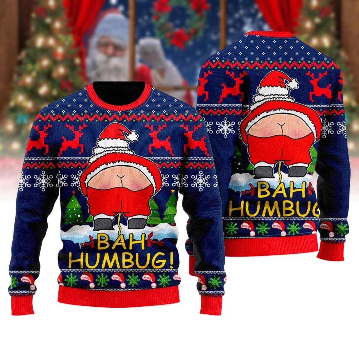 Bah Humbug Santa Butt Ugly Sweater Funny Naughty Christmas Party Gift