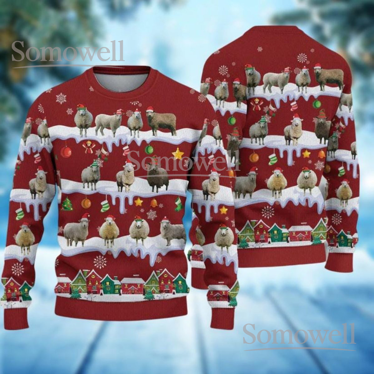 Sheep Christmas Red Ugly Sweater Farm Animal Funny Holiday Knit Jumper