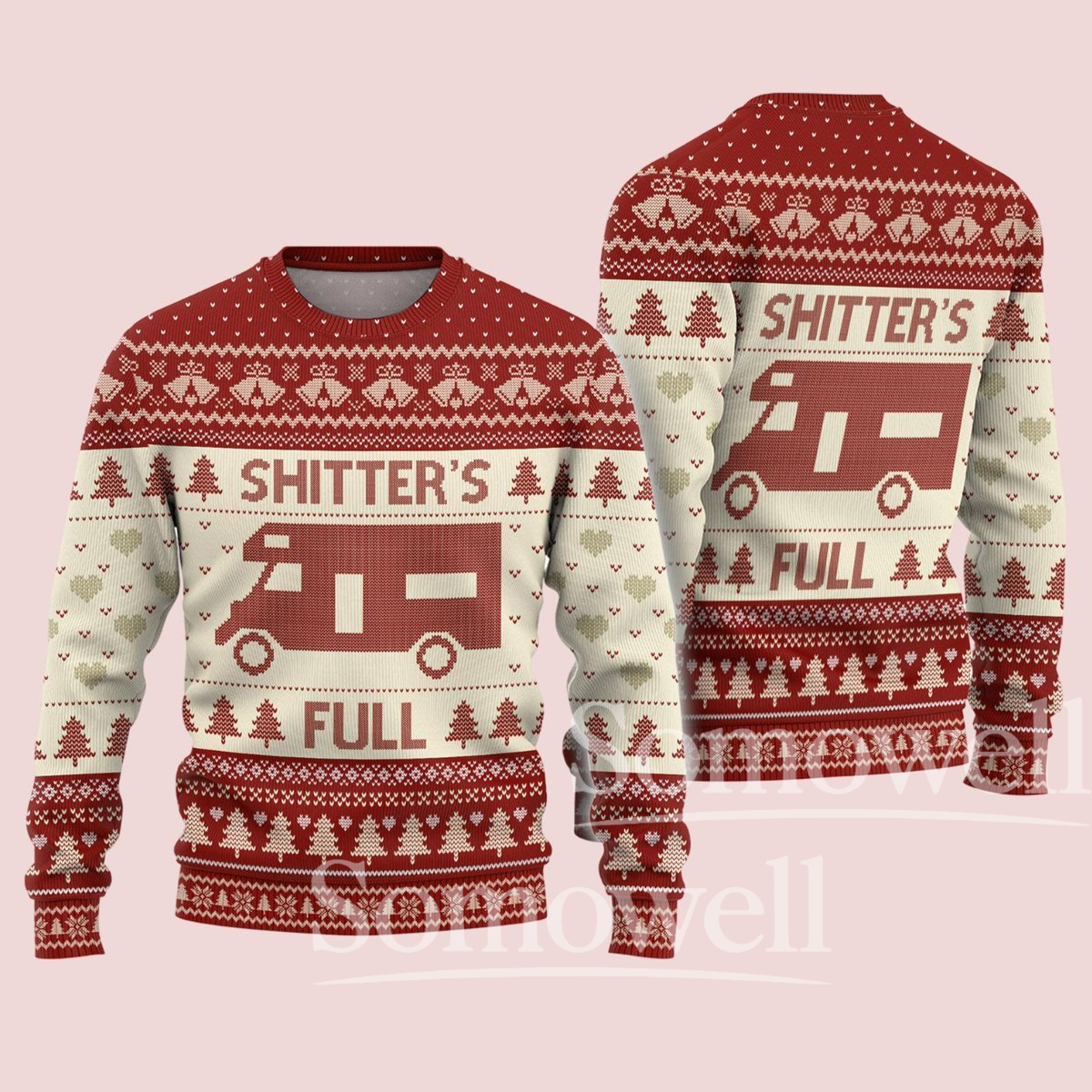 Shitter’s Full Christmas Ugly Sweater Funny RV Camper Holiday Knit Pullover Gift for Men