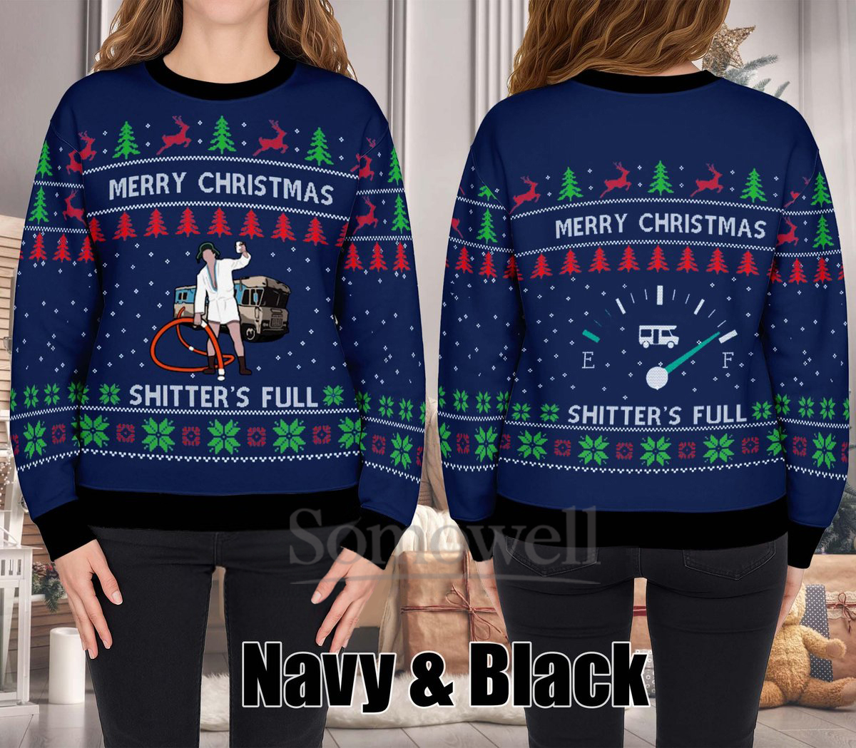 Merry Christmas Shitter’s Full Ugly Christmas Sweater Funny RV Holiday Knit Jumper