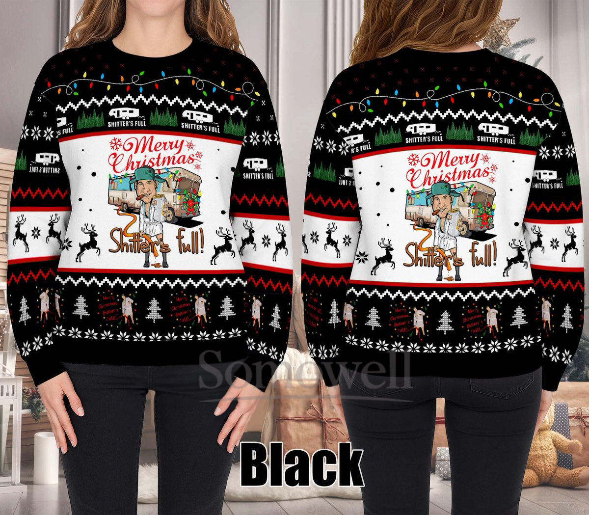 National Lampoon Shitter’s Full Ugly Christmas Sweater Funny Holiday Knit Jumper