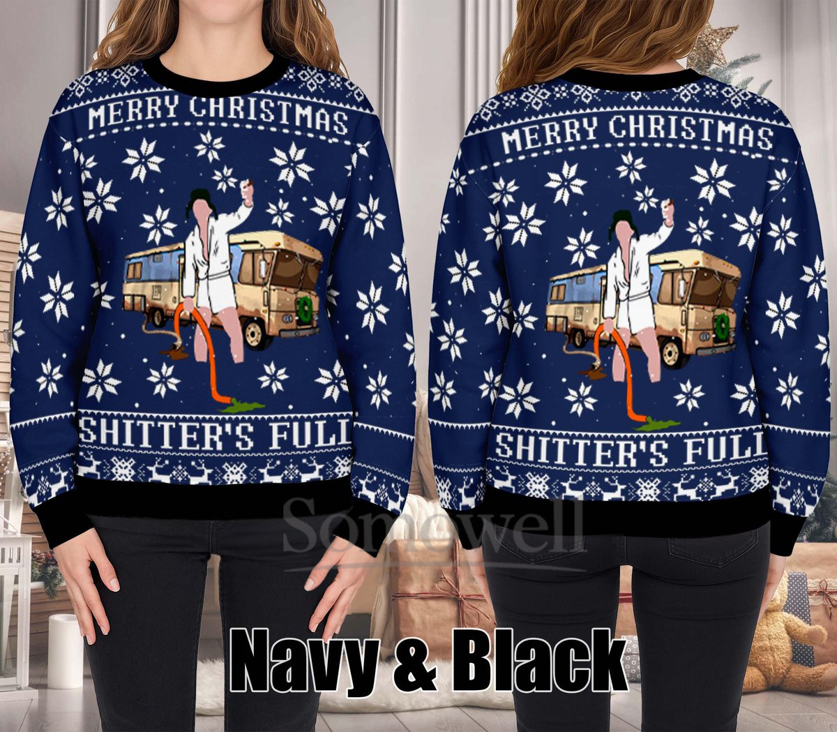 Shitter’s Full Merry Christmas Ugly Christmas Sweater Funny Holiday Knit Jumper