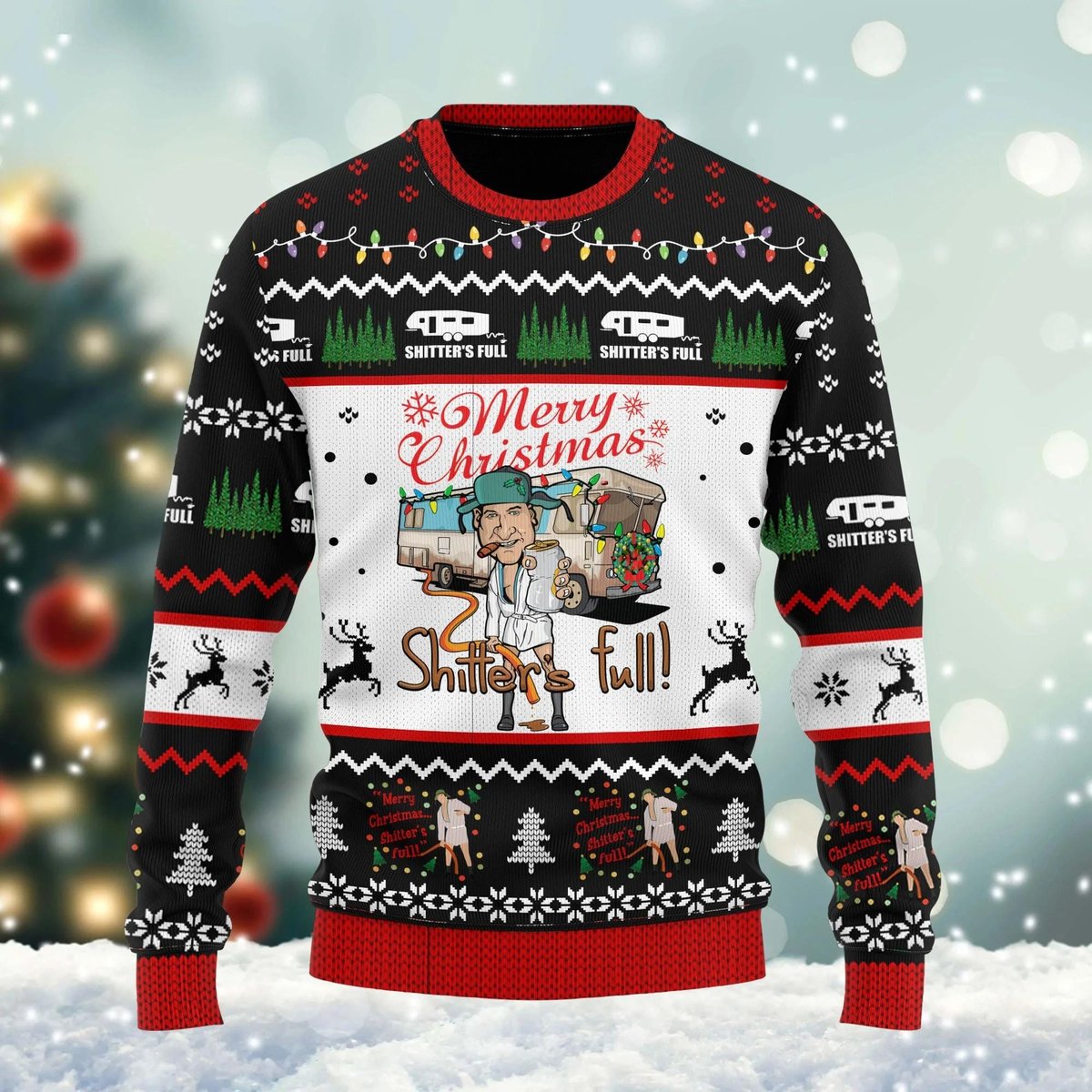 Merry Christmas Shitters Full Funny Movie Ugly Christmas Sweater Red Black Jumper