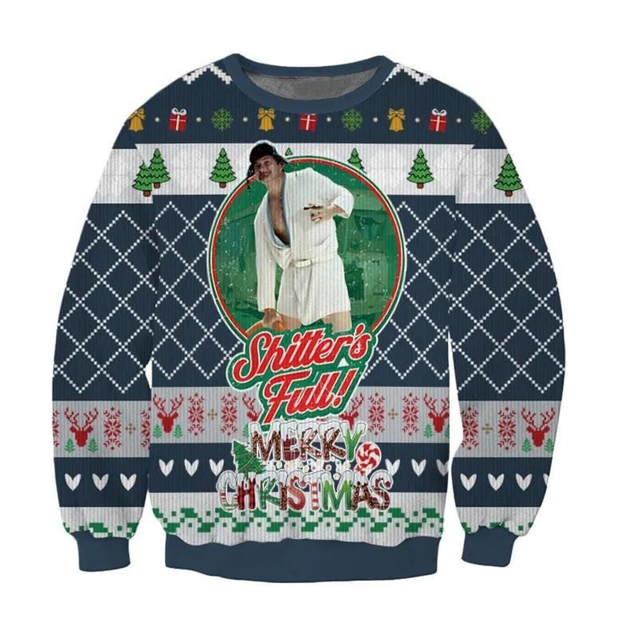 Cousin Eddie Shitter’s Full Christmas Blue Ugly Sweater Funny Movie Scene Holiday Knit Jumper