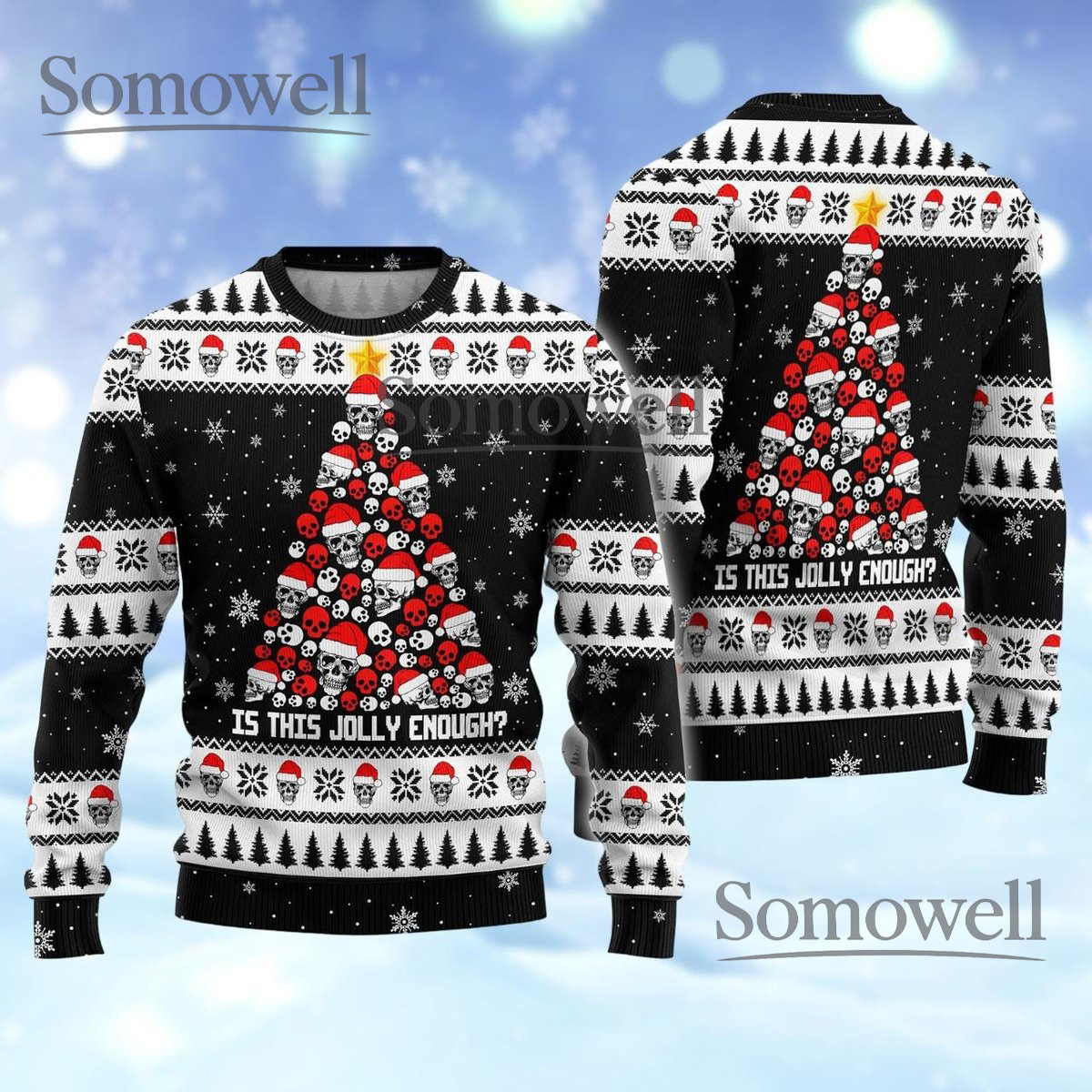 Skull Christmas Tree Black Ugly Sweater Funny Gothic Holiday Knit Jumper