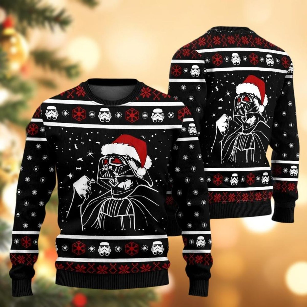 Black Santa Helmet Ugly Christmas Sweater Funny Holiday Galactic Pullover Gift