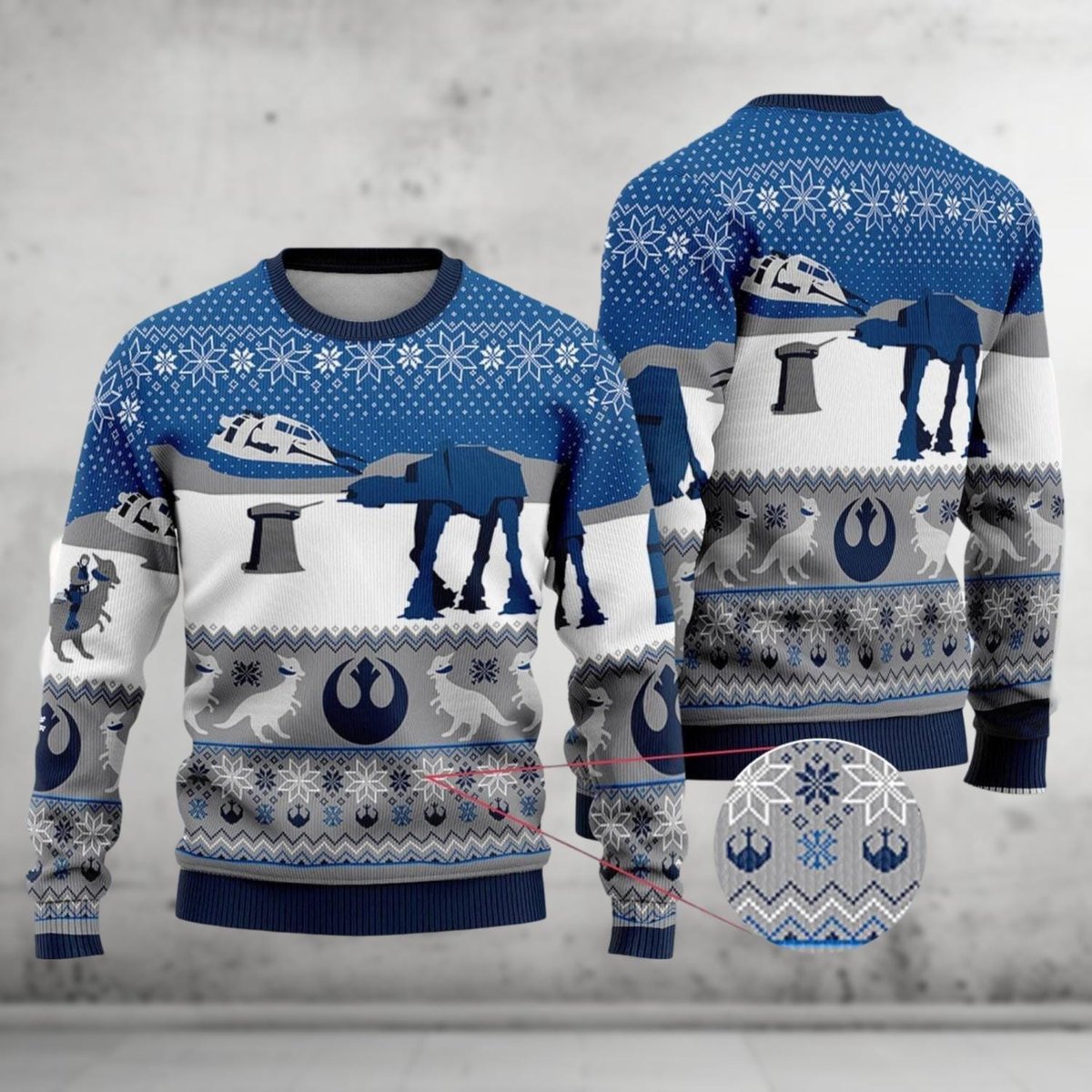 Blue Galactic Battle Scene Ugly Christmas Sweater Funny Holiday Pullover Gift