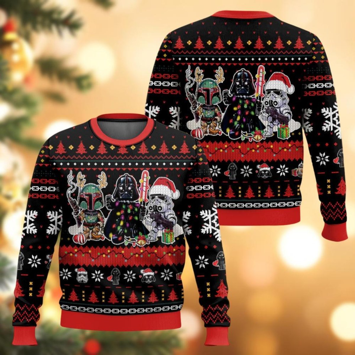 Cute Galactic Crew Ugly Christmas Sweater Red Funny Holiday Pullover Gift