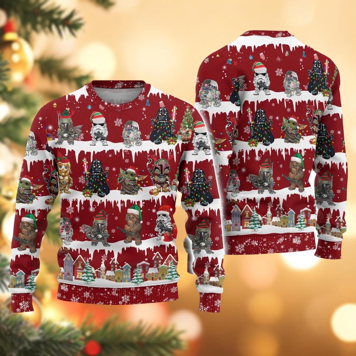 Funny Galactic Character Ugly Christmas Sweater Red Holiday Gift Pullover