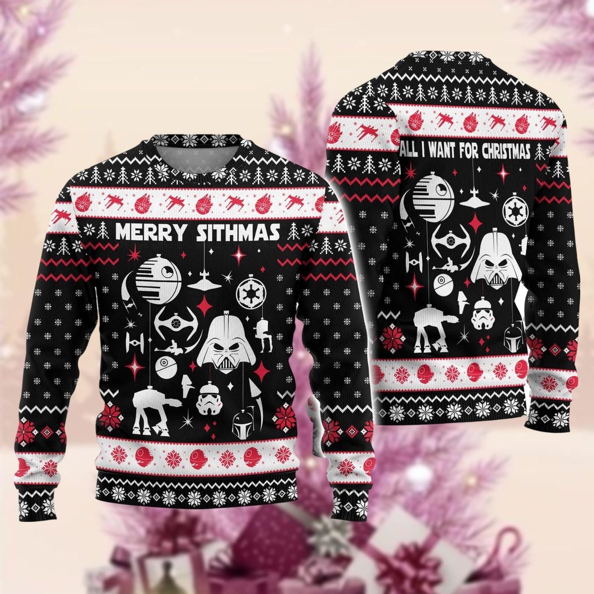 Merry Sithmas Black Christmas Ugly Sweater Funny Star Wars Holiday Knit Jumper