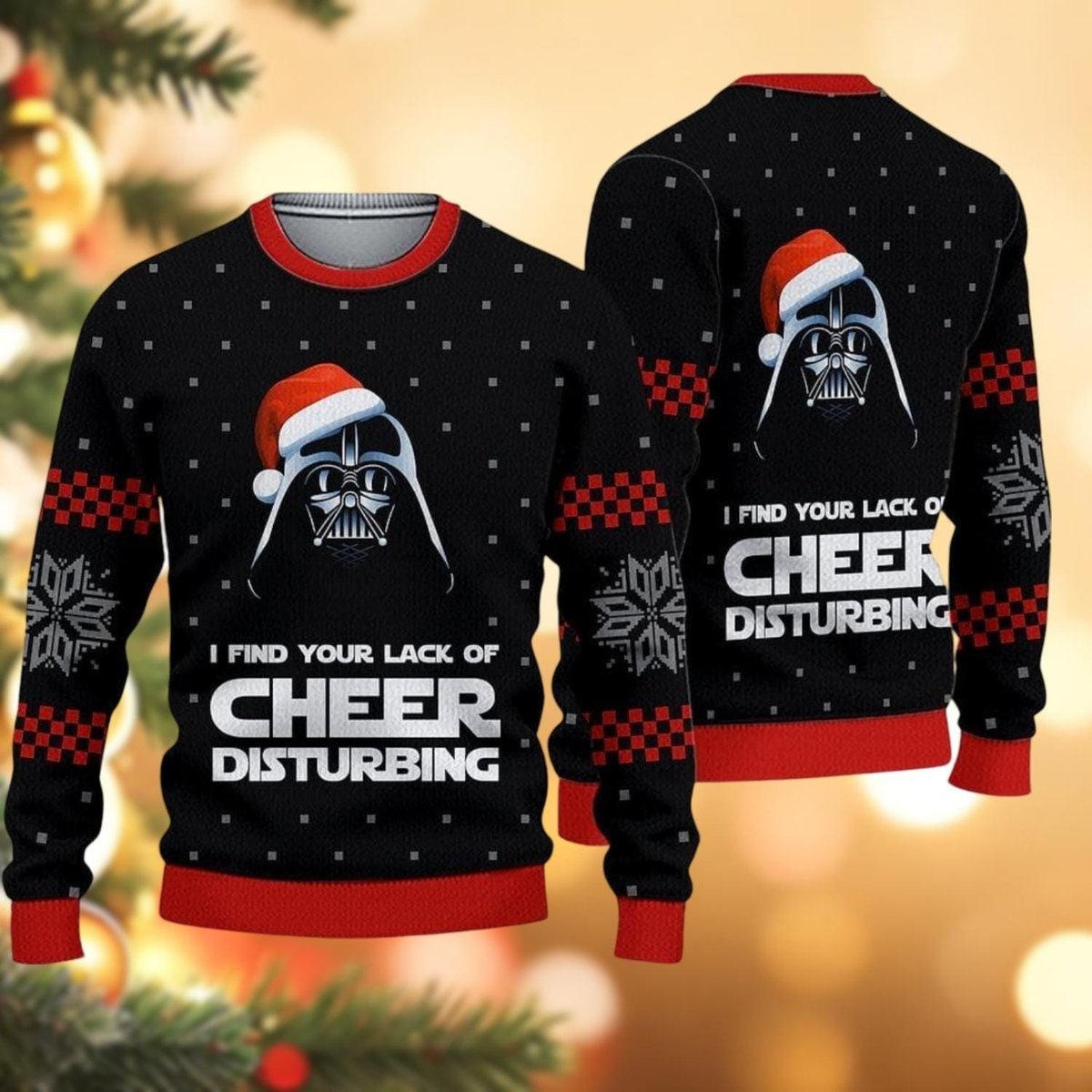 Darth Helmet Santa Hat Ugly Christmas Sweater I Find Your Lack Of Cheer Disturbing