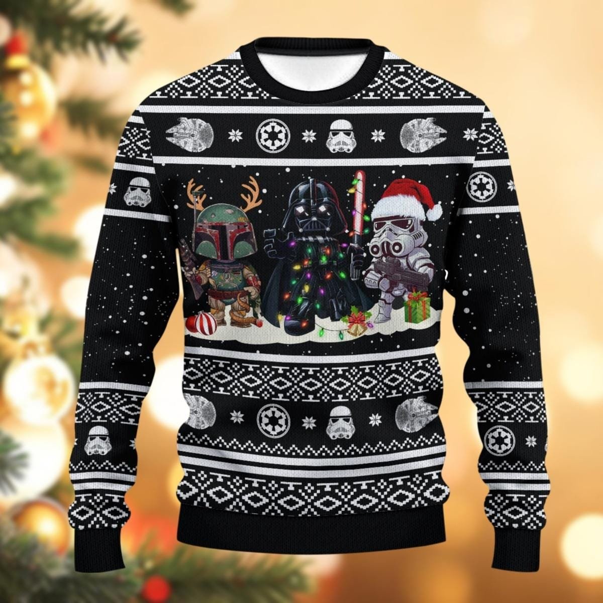 Cute Galactic Team Ugly Christmas Sweater Black Funny Holiday Pullover Gift