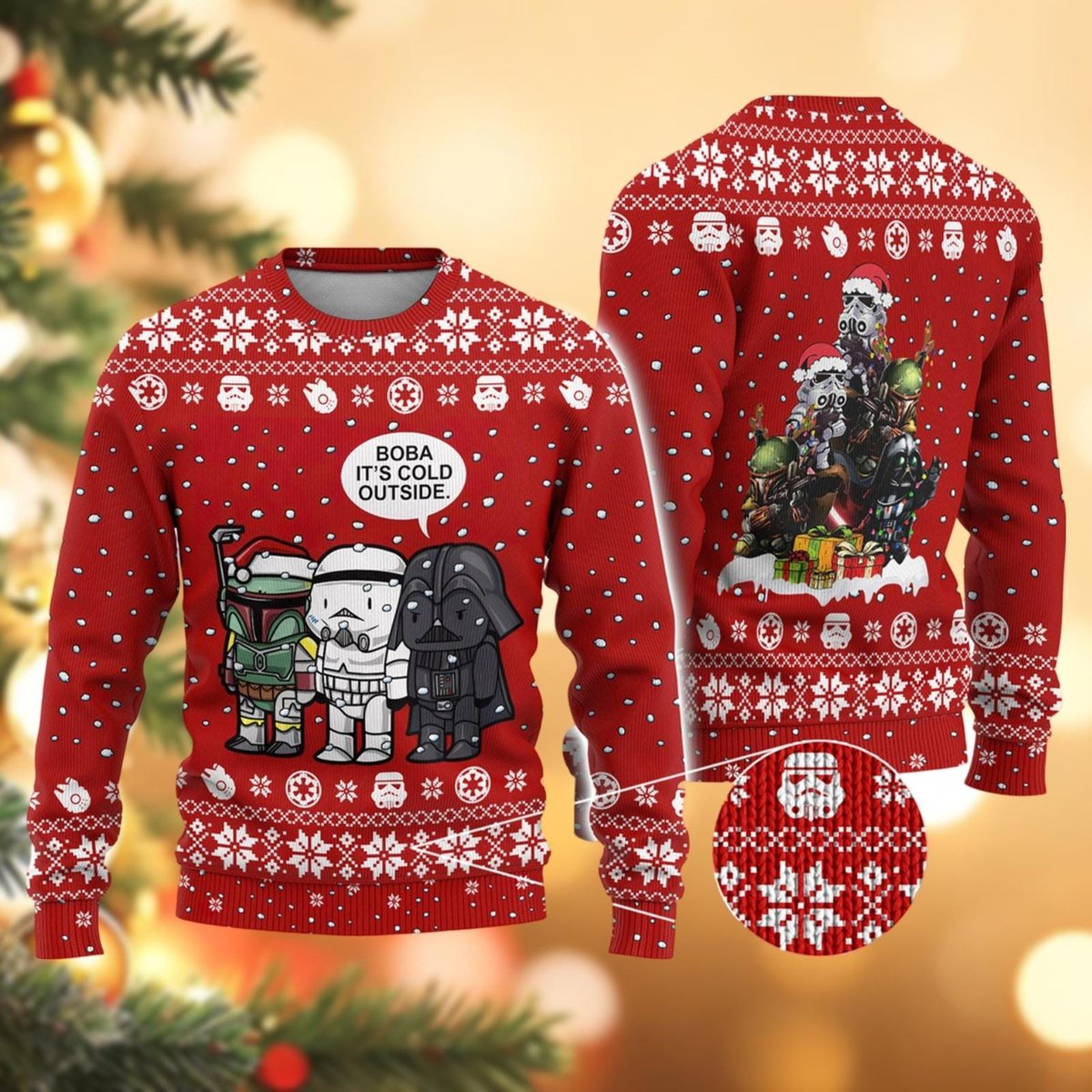 Red Boba It’s Cold Outside Funny Ugly Christmas Sweater Galactic Holiday Gift