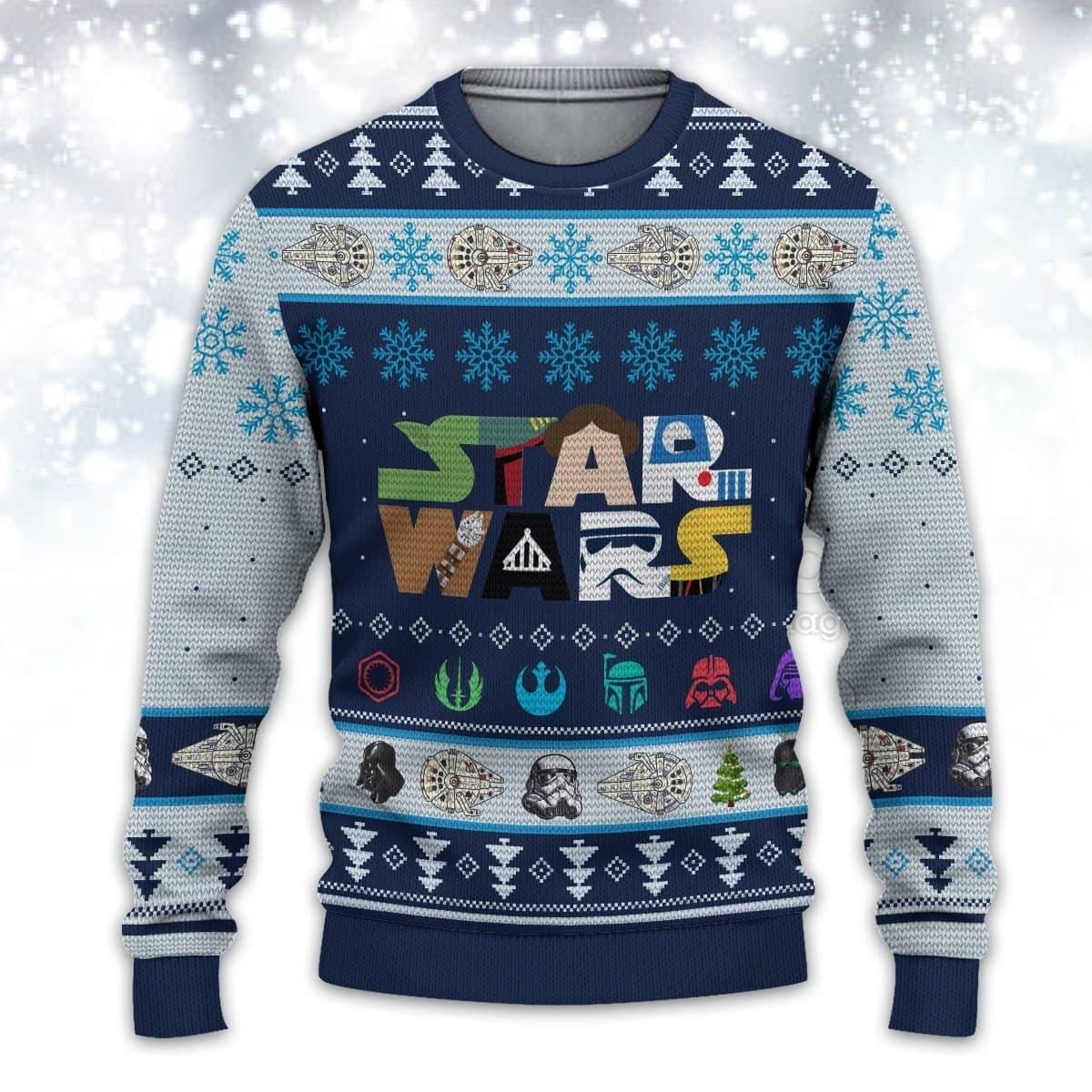Star Wars Christmas Blue Ugly Sweater Galactic Holiday Knit Jumper for Fans