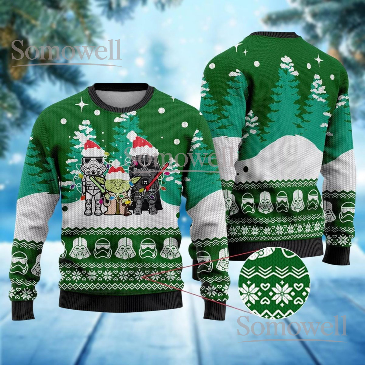 Star Wars Christmas Green Ugly Sweater Yoda Darth Vader Stormtrooper Funny Holiday Knit Jumper