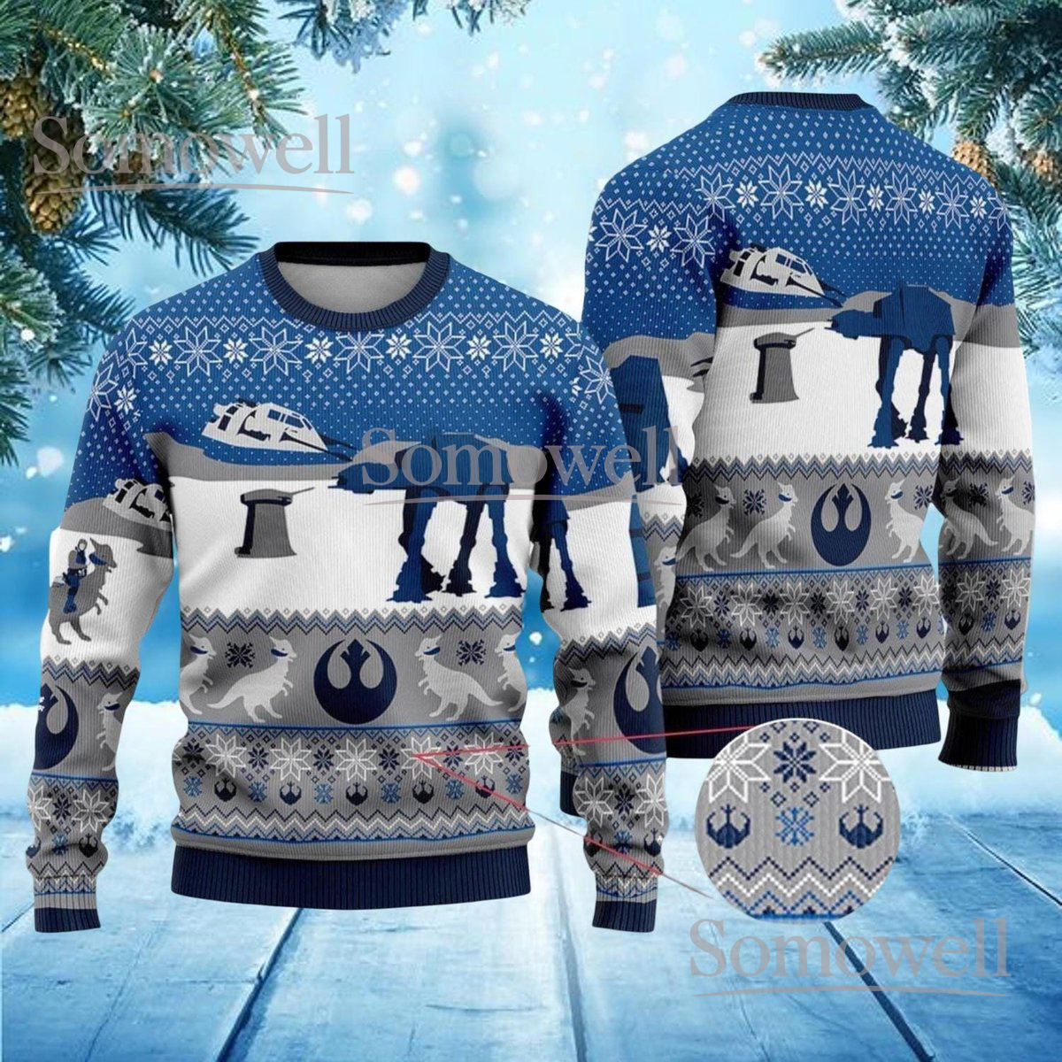 Star Wars Christmas Blue Ugly Sweater Hoth Battle Scene Rebel Alliance Holiday Knit Jumper