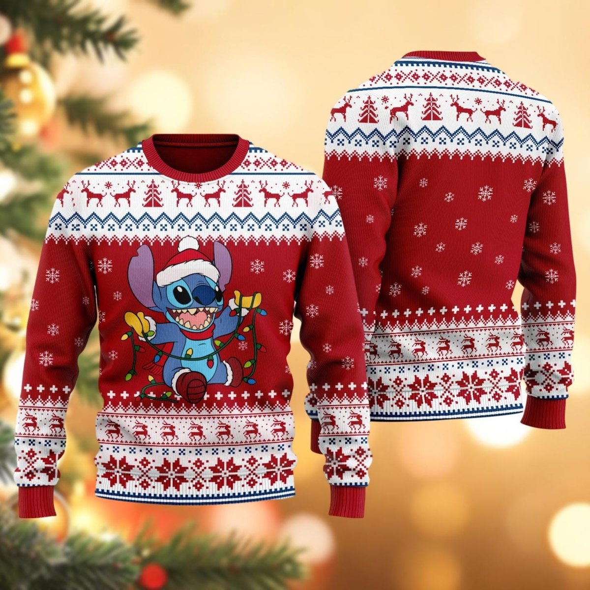 Red Stitch Santa Hat Ugly Christmas Sweater Cute Holiday Pullover Gift