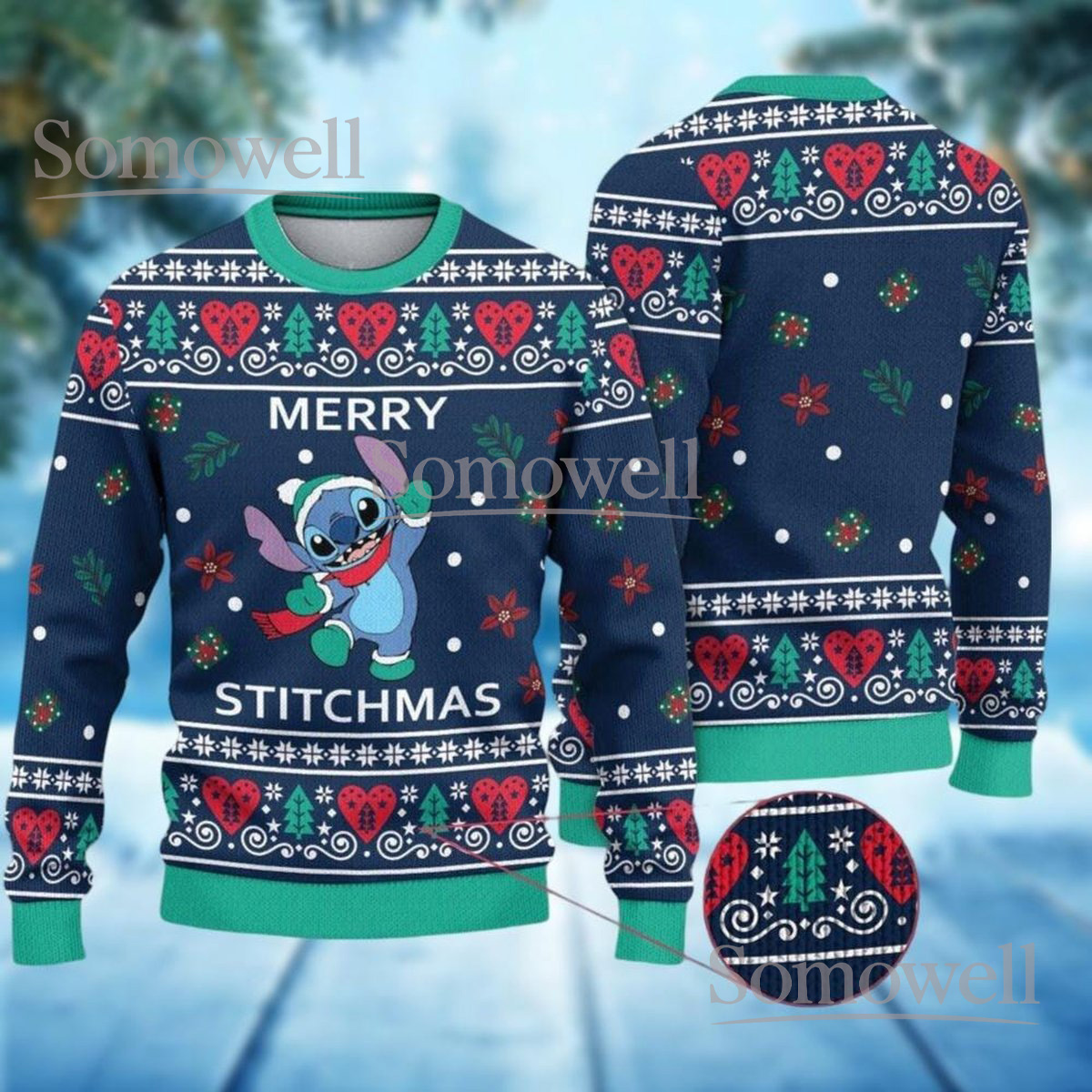 Stitch Merry Stitchmas Blue Ugly Sweater Funny Cartoon Holiday Knit Jumper
