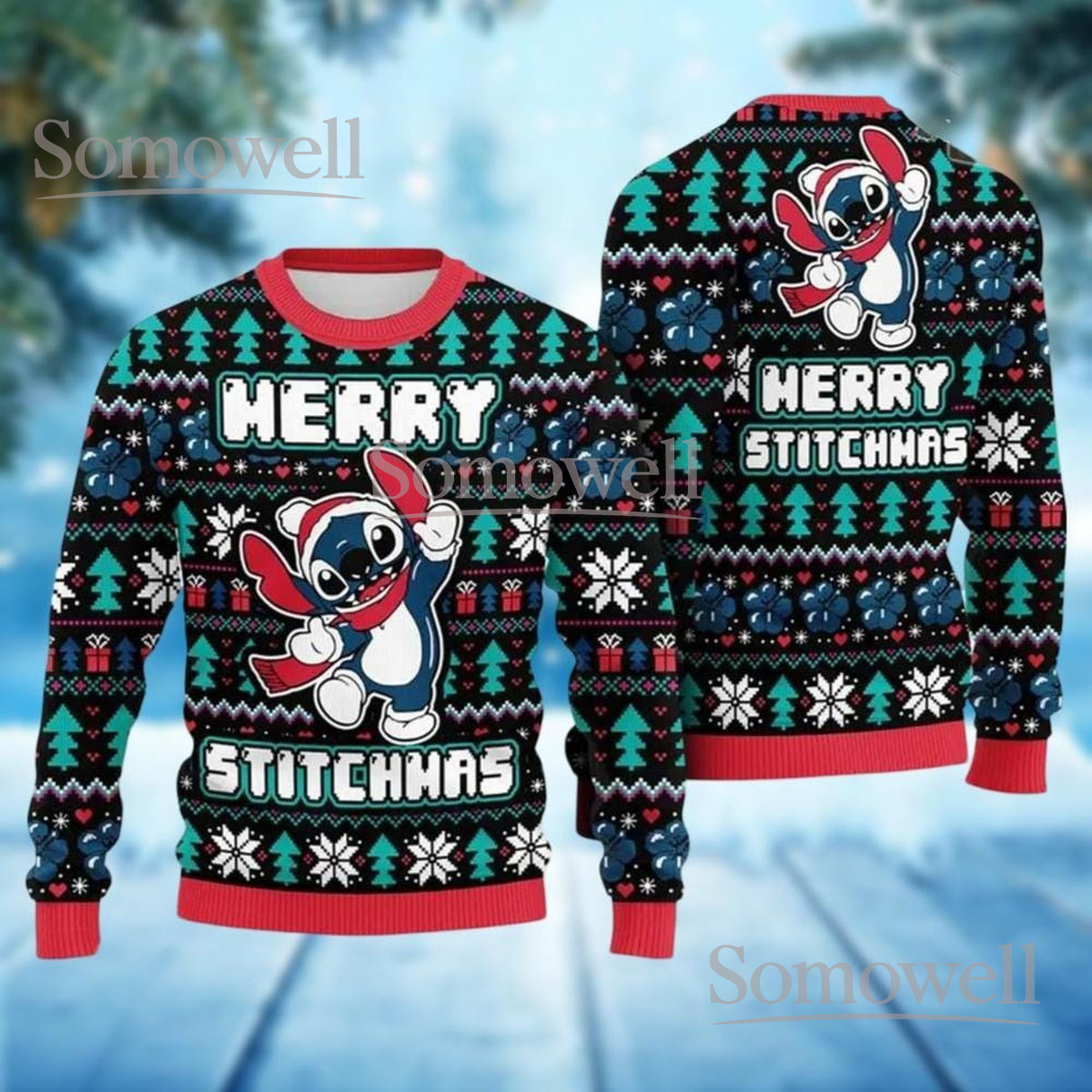 Stitch Merry Stitchmas Black Ugly Sweater Cartoon Christmas Cute Holiday Knit Jumper