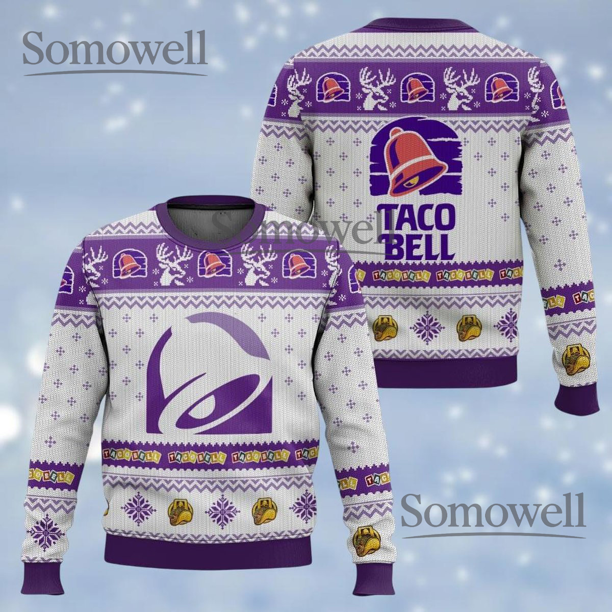 Taco Bell Logo Purple Ugly Christmas Sweater Funny Fast Food Holiday Knit Jumper