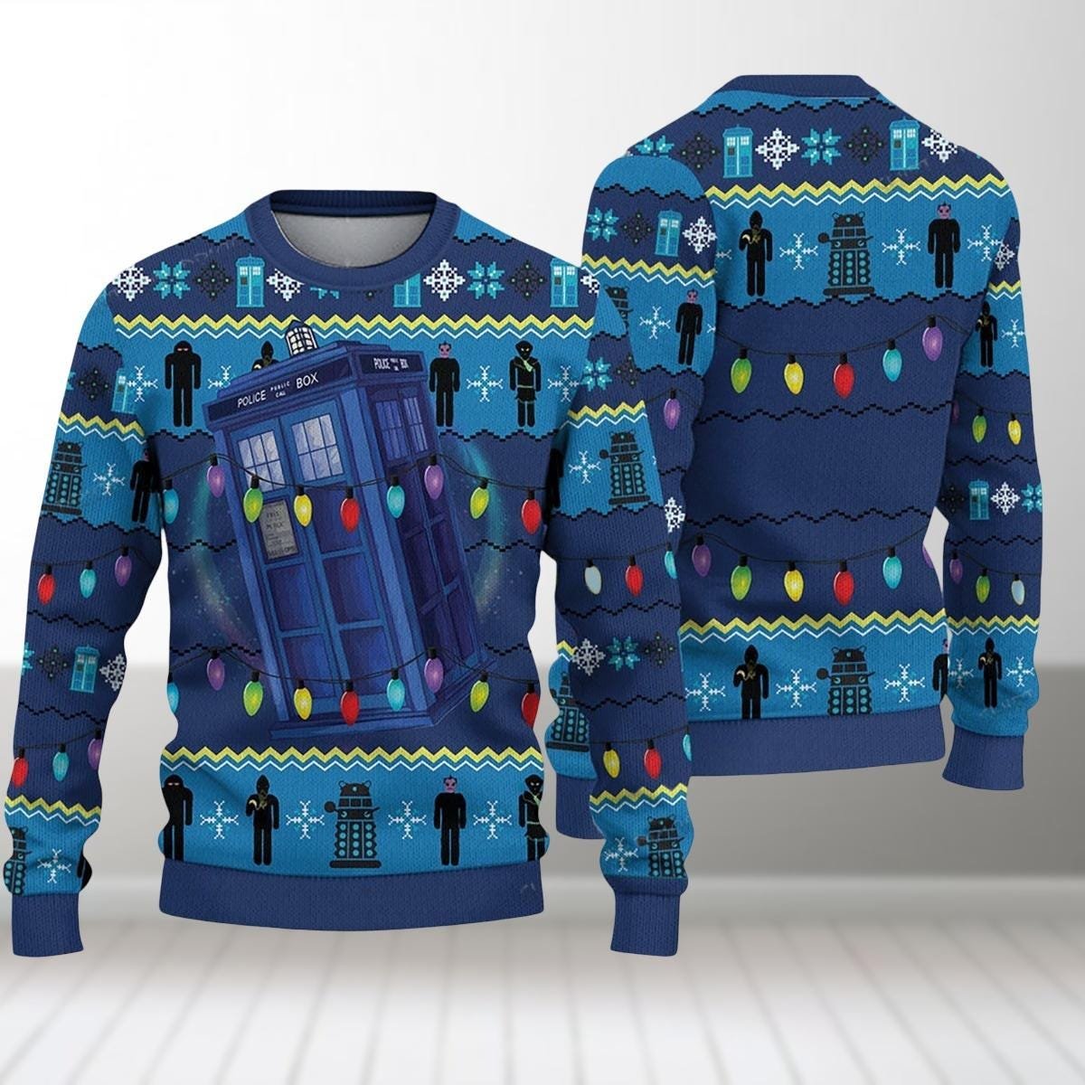 Doctor Who Tardis Police Box Ugly Sweater Sci Fi Fans Christmas Holiday Gift