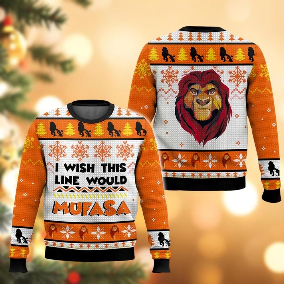 Lion King Mufasa Quote Ugly Christmas Sweater Orange Holiday Pullover Gift
