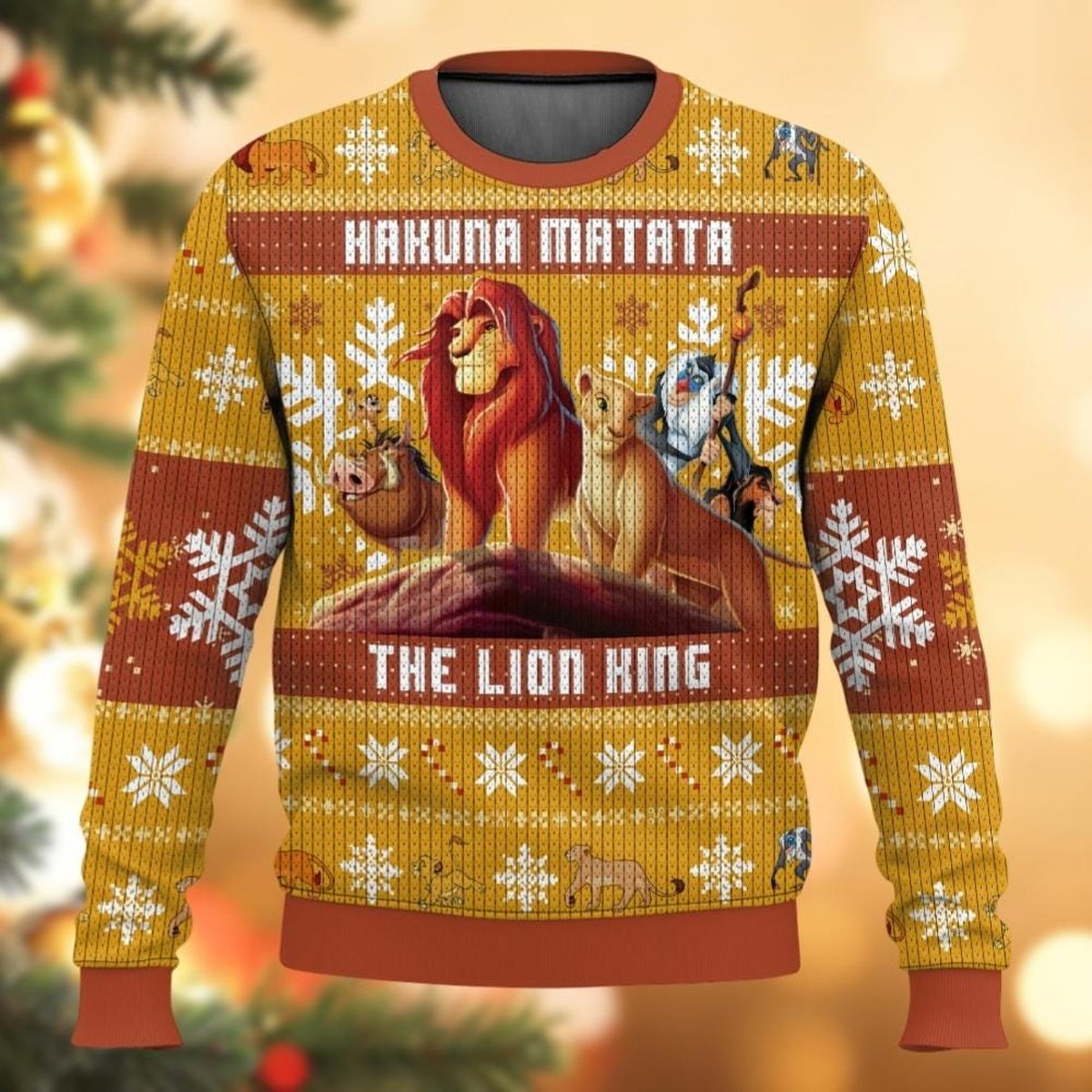 Hakuna Matata Lion King Ugly Christmas Sweater Yellow Warm Holiday Knit