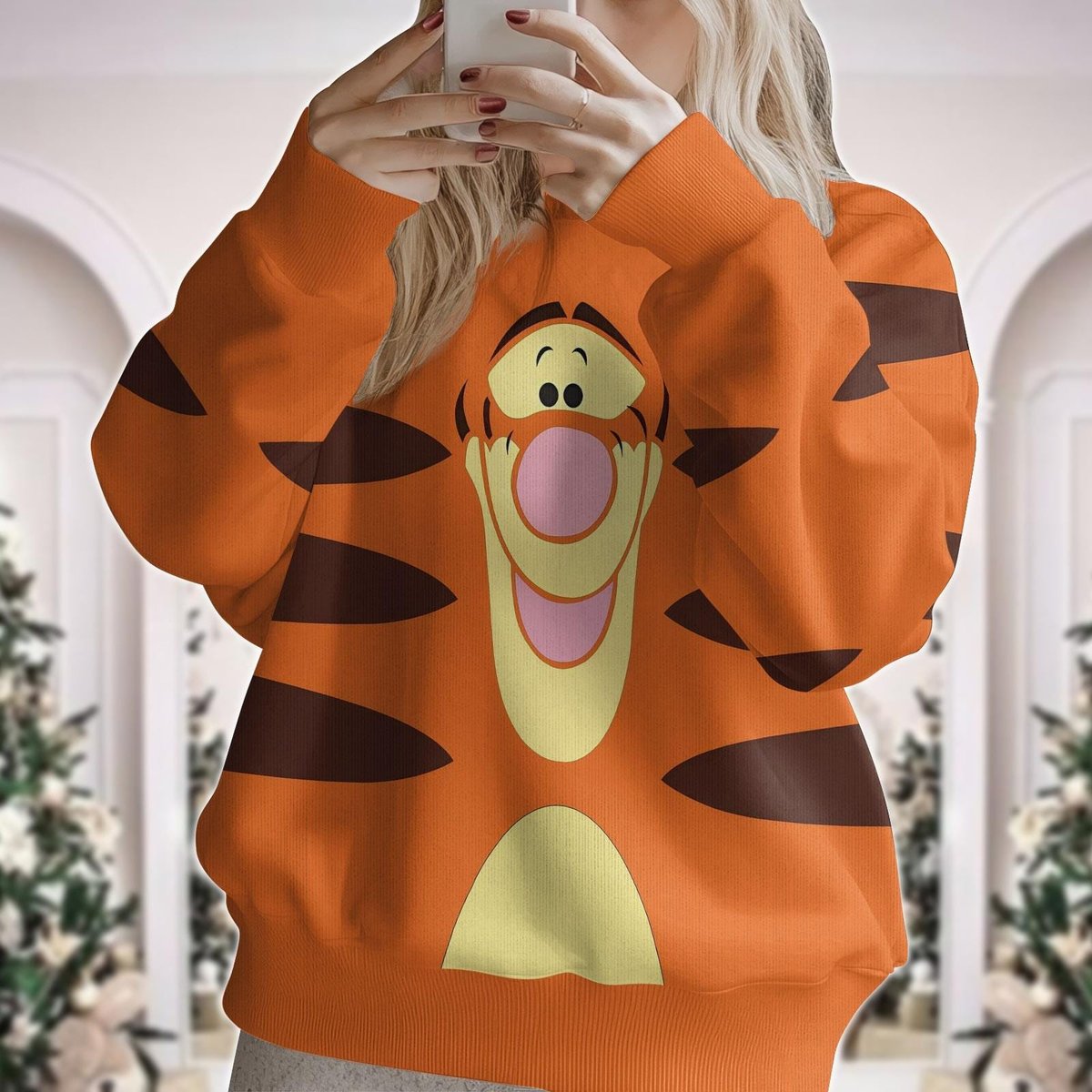 Tigger Christmas Ugly Sweater Funny Cartoon Holiday Pullover