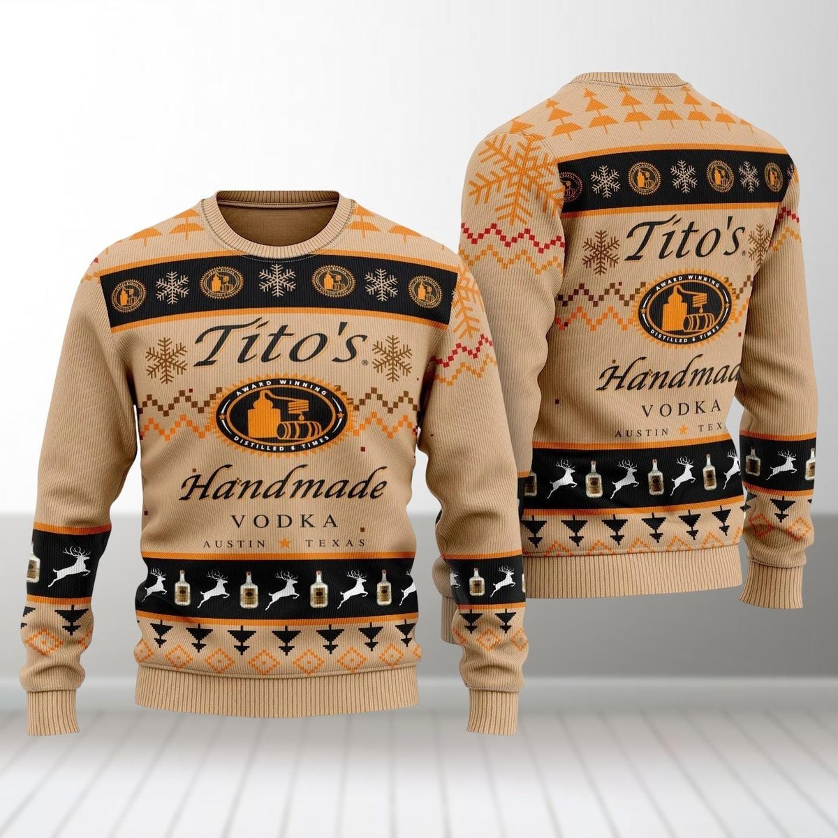 Tito’s Handmade Vodka Ugly Sweater Funny Booze Lovers Christmas Party Gift