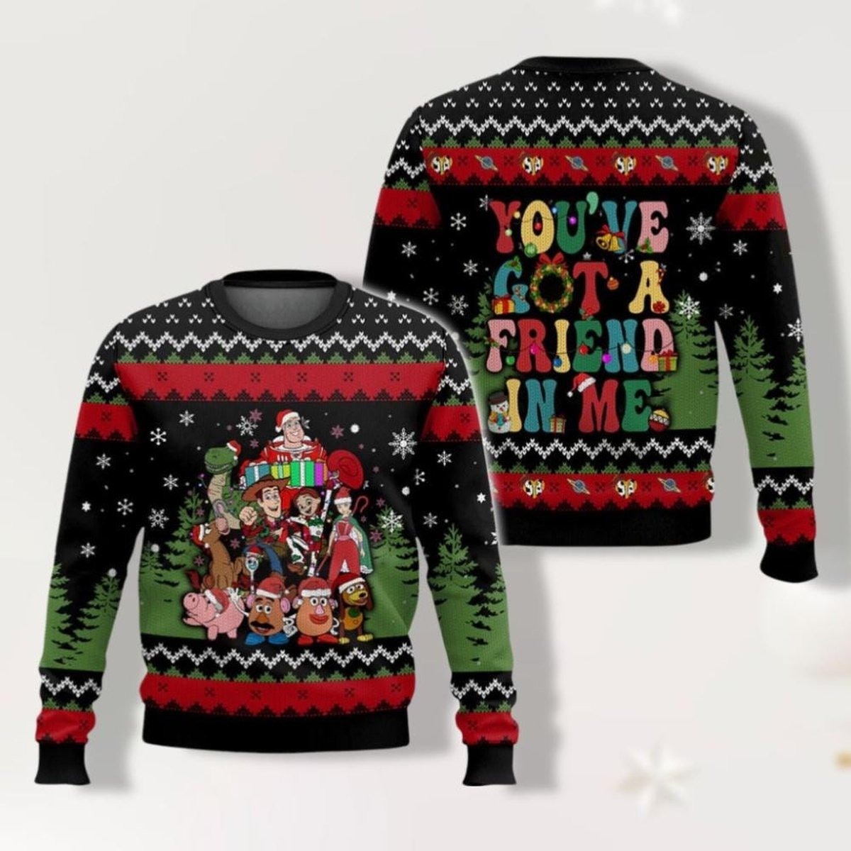 Toy Story You’ve Got A Friend In Me Disney Ugly Christmas Sweater Black Red Jumper