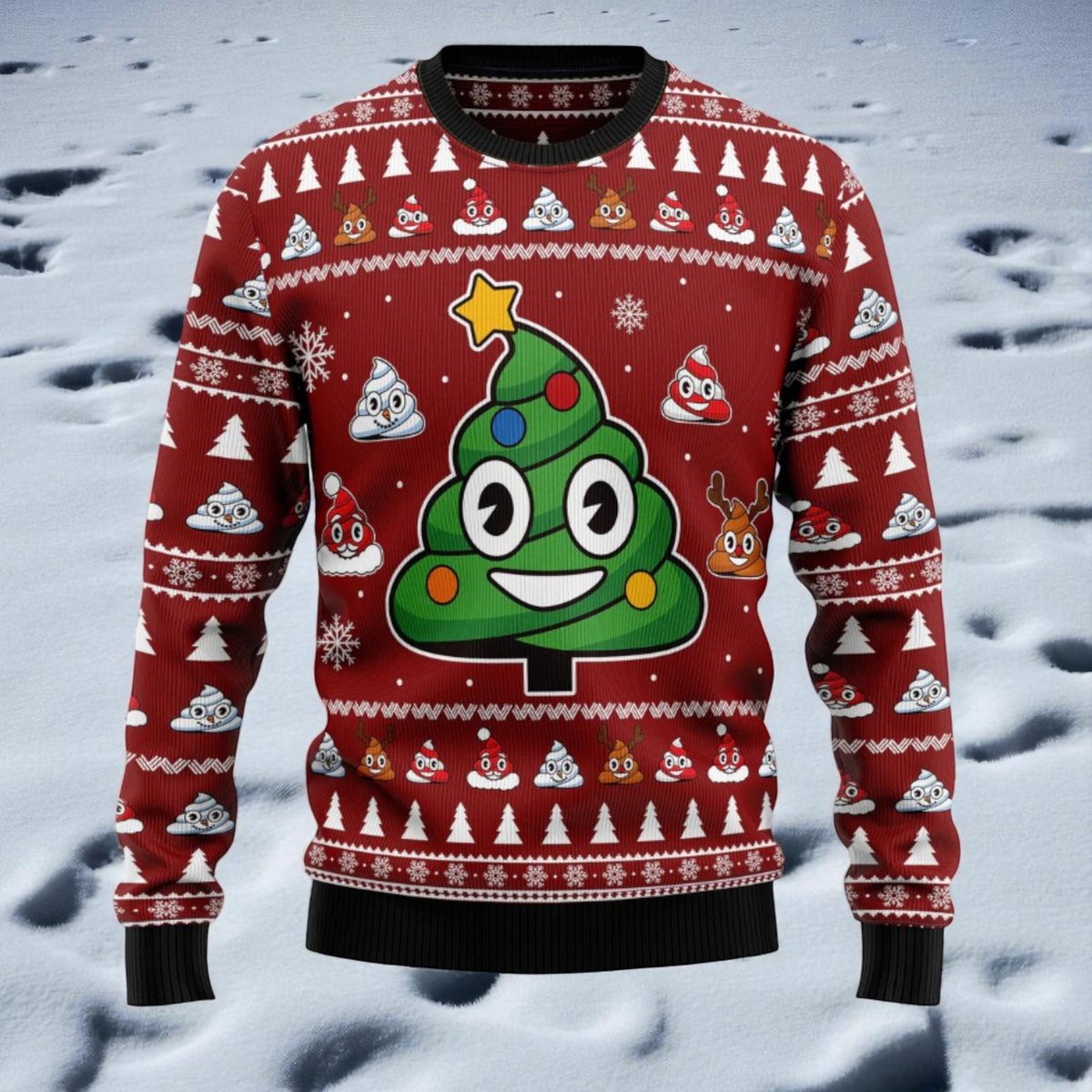 Funny Christmas Tree Emoji Ugly Sweater Cute Holiday Pattern Knit Pullover