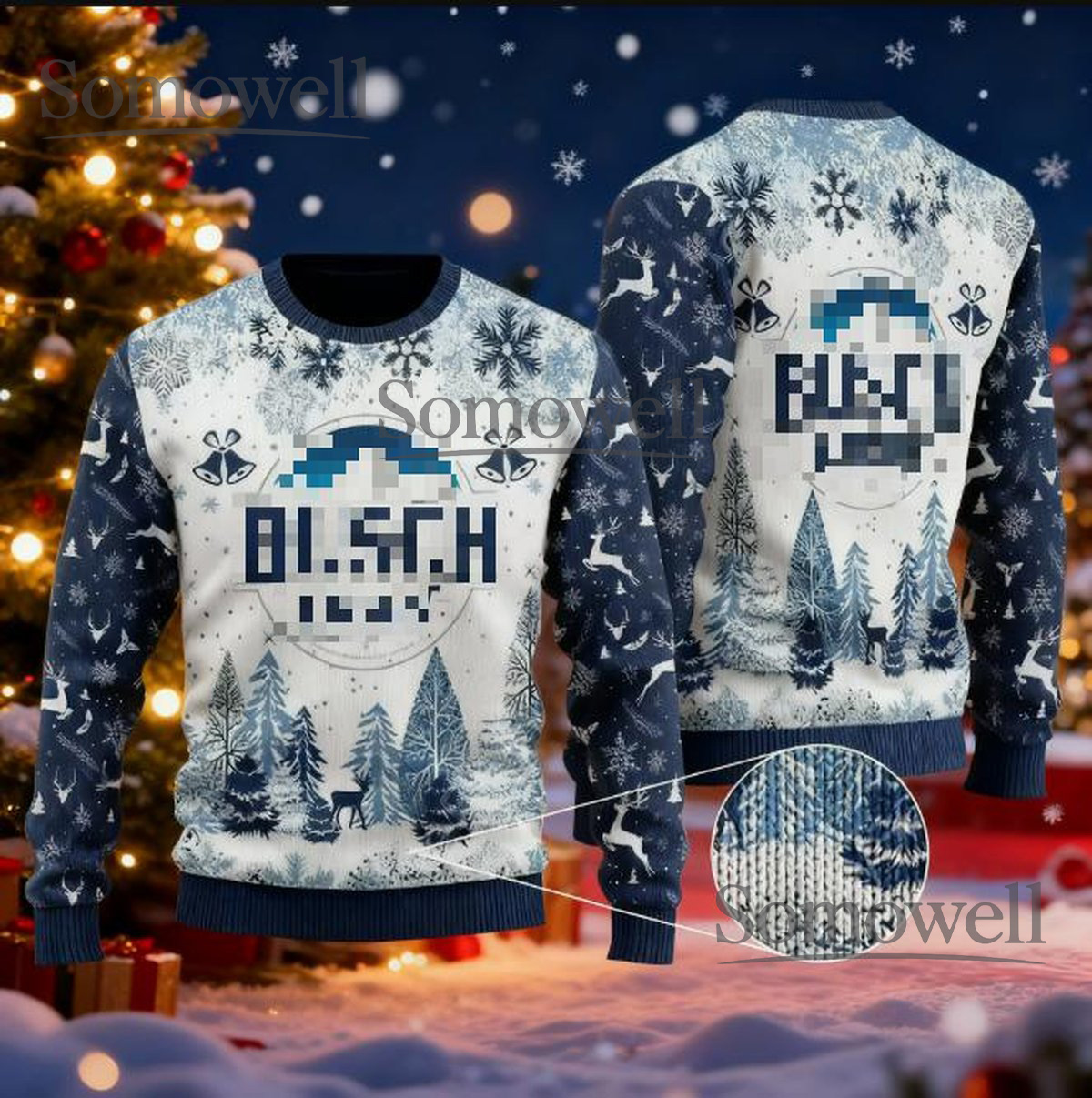 Busch Light Winter Forest Blue Ugly Christmas Sweater Beer Lovers Snow Knit Jumper