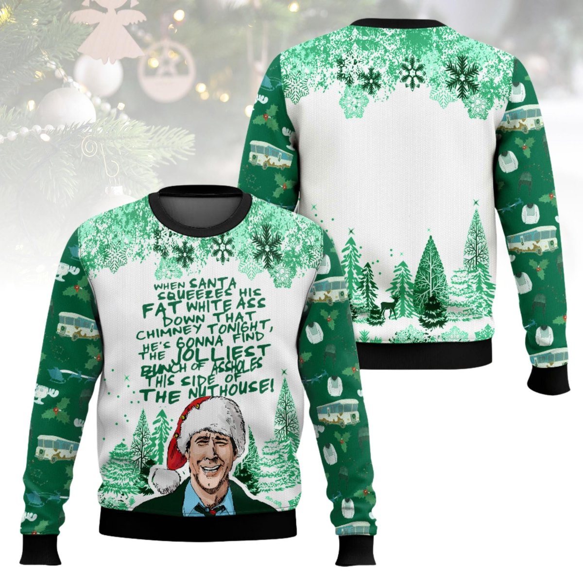 Clark Griswold Green Christmas Ugly Sweater Funny Quote Holiday Classic Knit Jumper