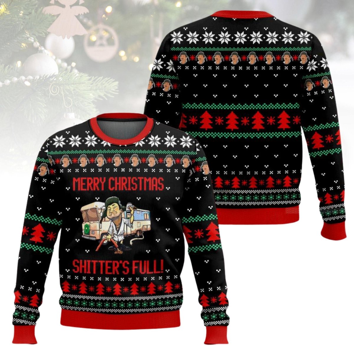 Cousin Eddie Shitter’s Full Black Ugly Sweater Merry Christmas Funny Holiday Knit Jumper